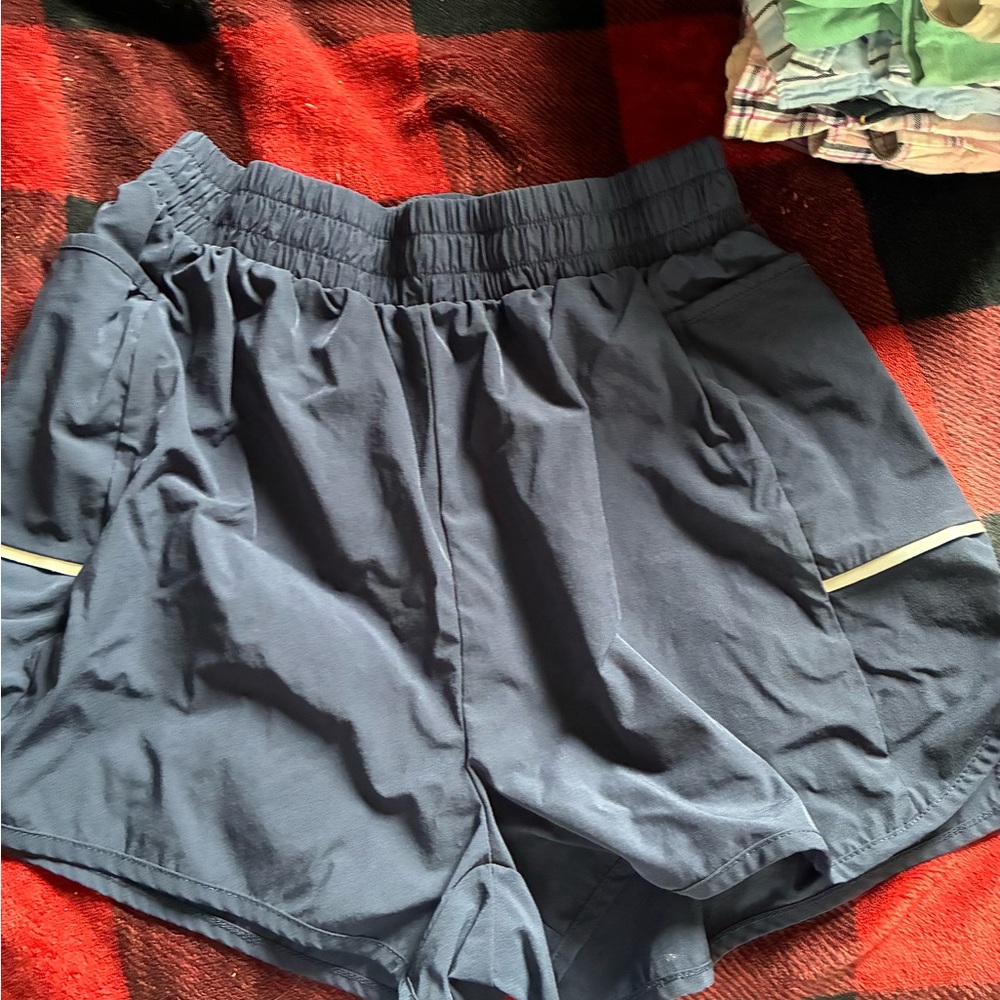 SHEIN Men's Dark Blue Athletic Shorts with Reflective Trim